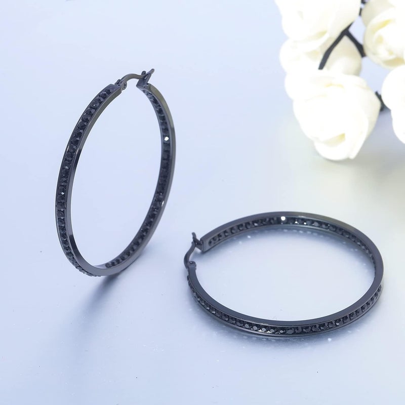CiNily Mult-colors Crystal Stainless Steel Hoop Earring for Women Hypoallergenic Jewelry for Sensitive Ears Large Big Hoop Earrings 2" - Image 5